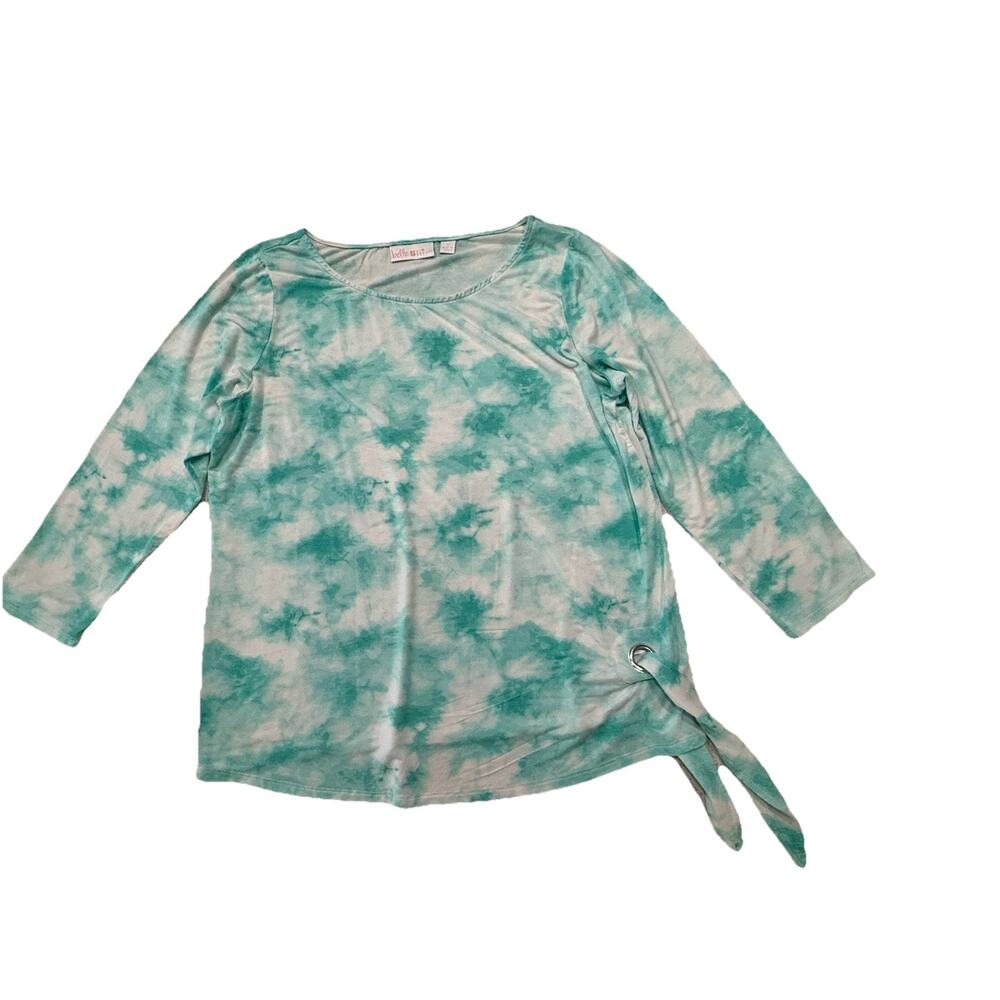Belle by Kim Gravel QVC Sz Small Rayon Spandex Tie Dye White Green 3/4 Sleeves